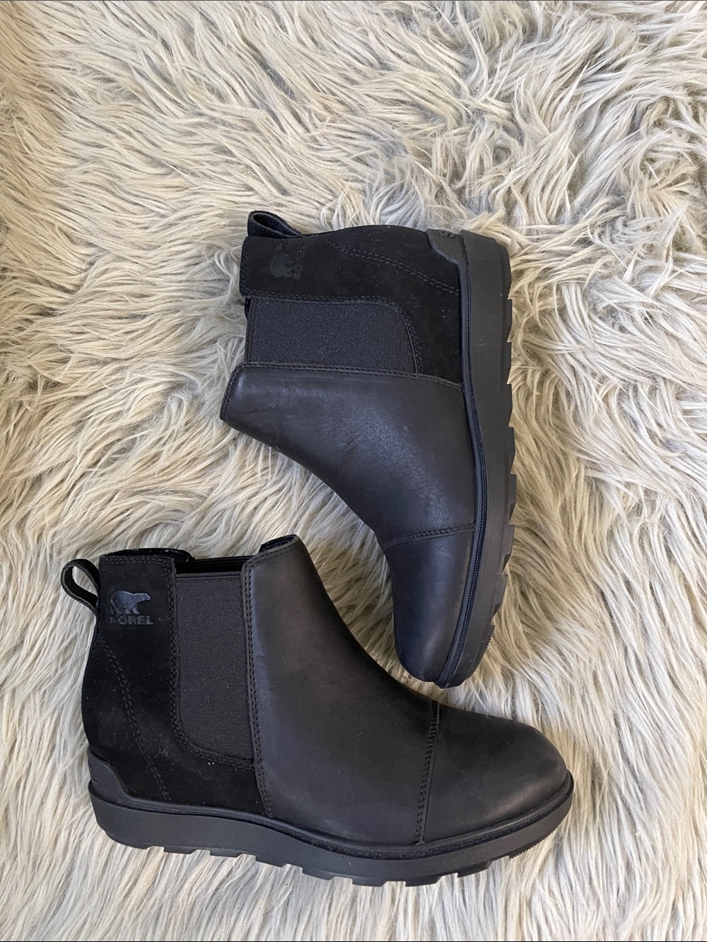 Sorel Black Evie  Ankle Boots - Slip-On Leather & Suede